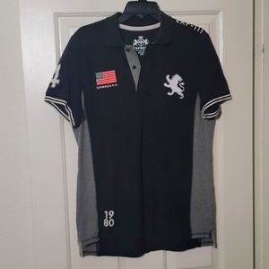 🔵 Express Mens Black/Gray Polo - Size M Fitted